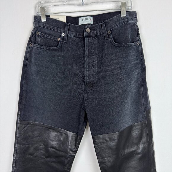 NWT AGOLDE Pieced 90s Pinch Waist Pants Jeans Howl/Detox Leather Black Size 29 - Picture 3 of 14